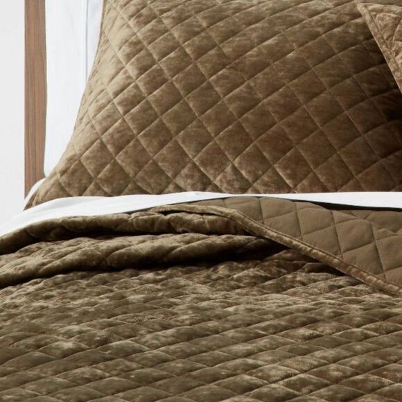 HAWTHORNE HILL Rich Velvet Diamond Quilted Duvet 82x 80 Dark Moss